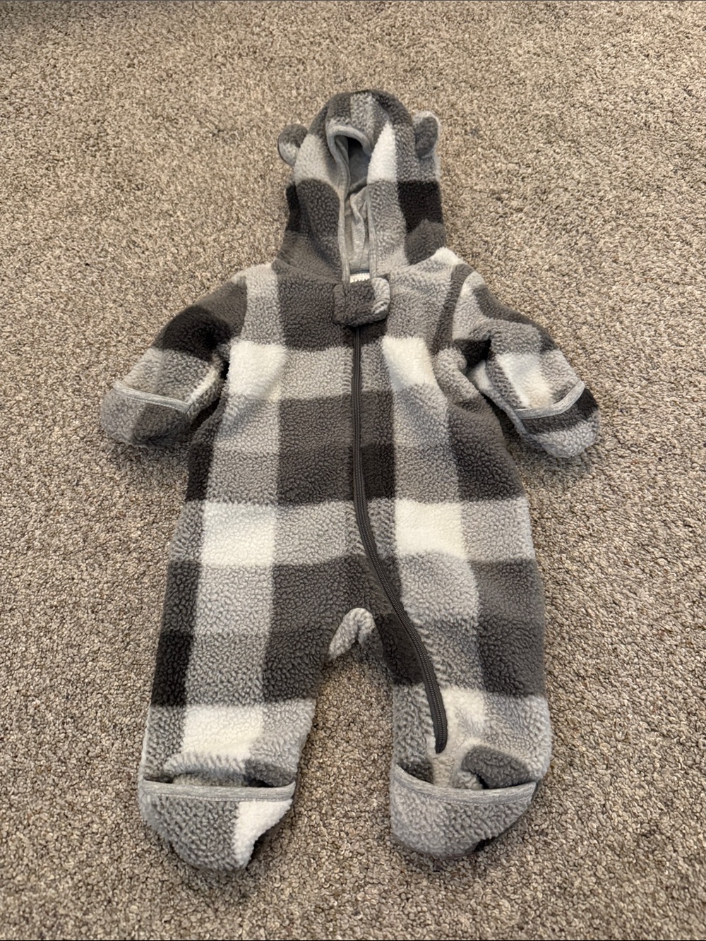Nordstrom Baby Grey Plaid Sherpa Baby One-Piece snowsuit with Hood newborn